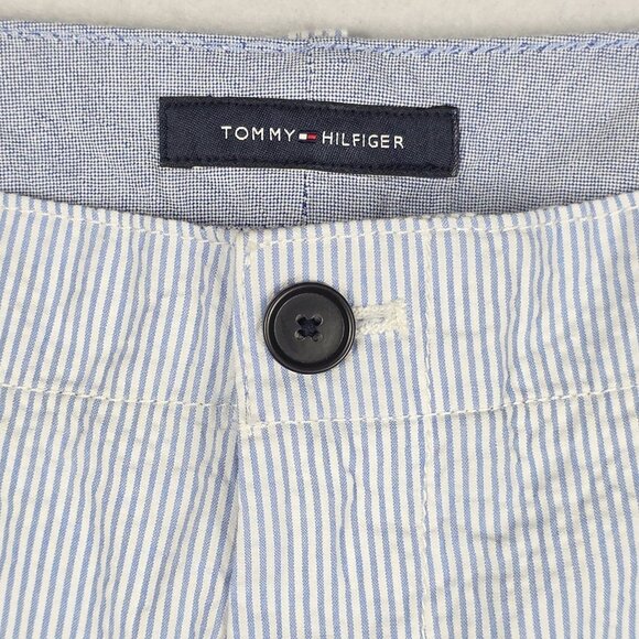 Tommy Hilfiger Men Shorts Size 40 Blue White Seersucker Preppy EUC Beach Striped - Picture 2 of 13